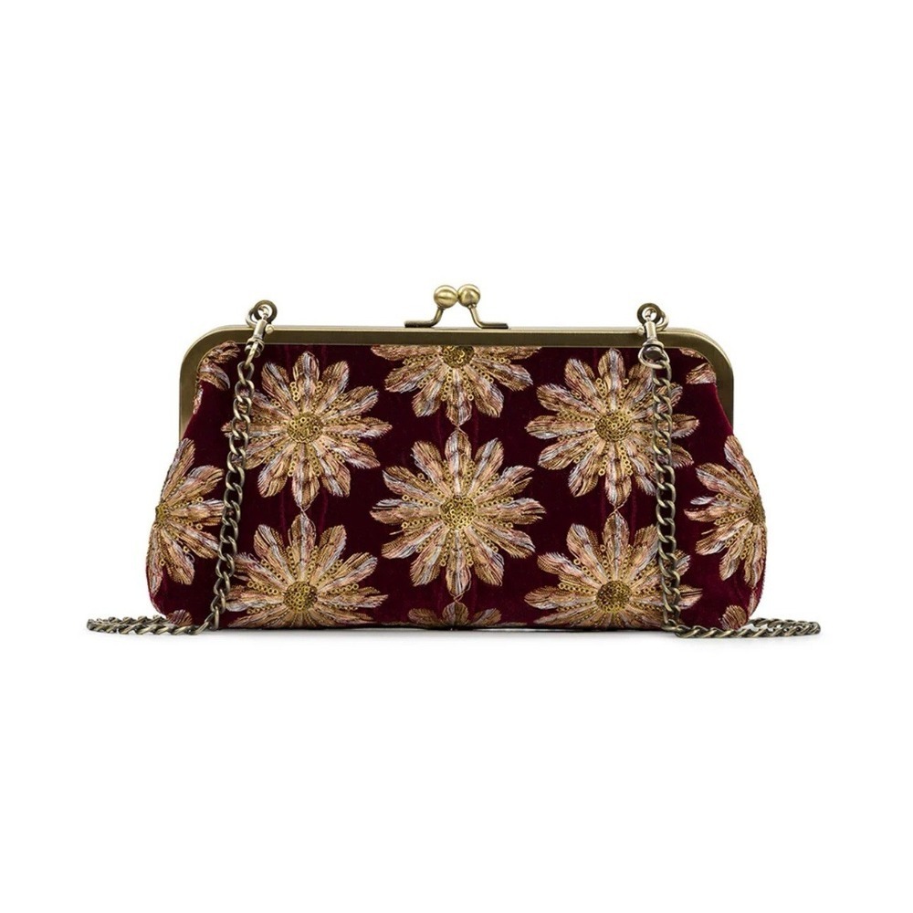 PATRICIA NASH Potenaz Frame Leather Clutch Crossbody‎ Wallet Bag Maroon NWT